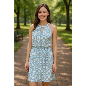 Etcetera Mosaic Floral Sleeveless Viscose Dress Blue, Lavender, Size 6